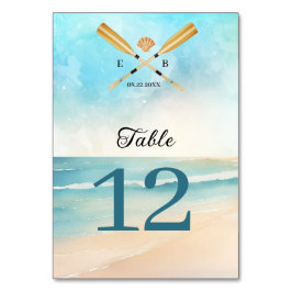 Tarjeta De Mesa Boda Watercolor Beach Oars