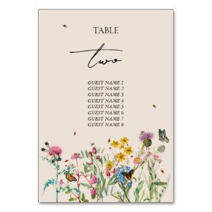 Tarjeta De Mesa Boda Watercolor Wildflower Garden & Insecs