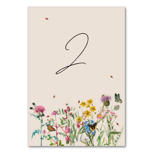 Tarjeta De Mesa Boda Watercolor Wildflower Garden & Insecs (Anverso)
