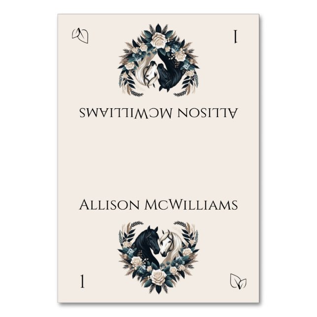 Tarjeta De Mesa Bodas de campo-caballos de amor-vegetarianos (Anverso)