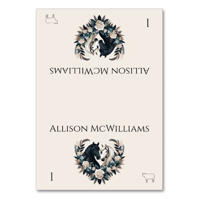 Tarjeta De Mesa Bodas de campo-Caballos de carne de amor (Anverso)