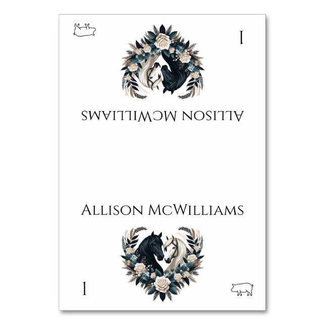 Tarjeta De Mesa Bodas de campo-caballos en amor- cerdo (Anverso)