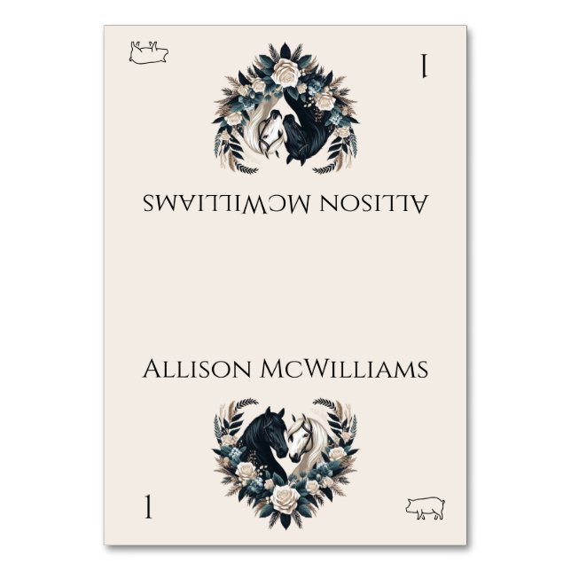 Tarjeta De Mesa Bodas de campo-caballos en amor- cerdo (Anverso)