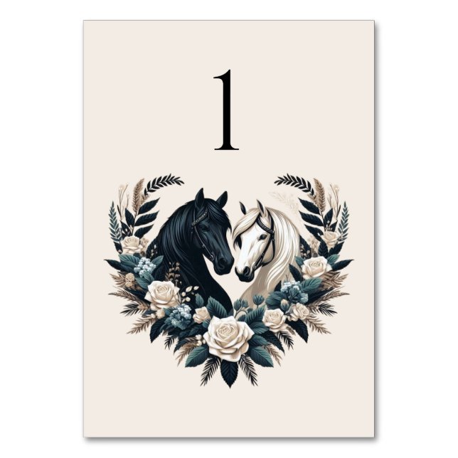 Tarjeta De Mesa Bodas de campo-caballos enamorados (Anverso)