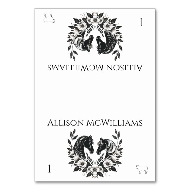 Tarjeta De Mesa Bodas de campo-Caballos y carne de flores (Anverso)