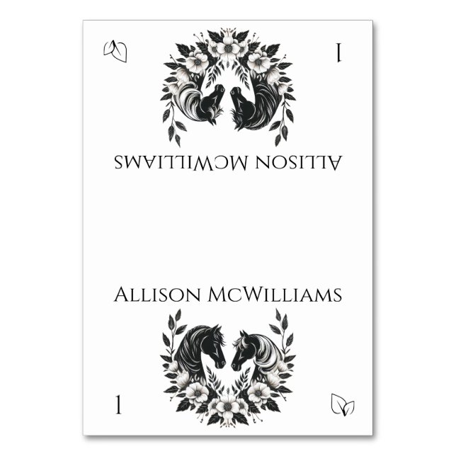 Tarjeta De Mesa Bodas de campo-Caballos y flores-Vegetarianas (Anverso)