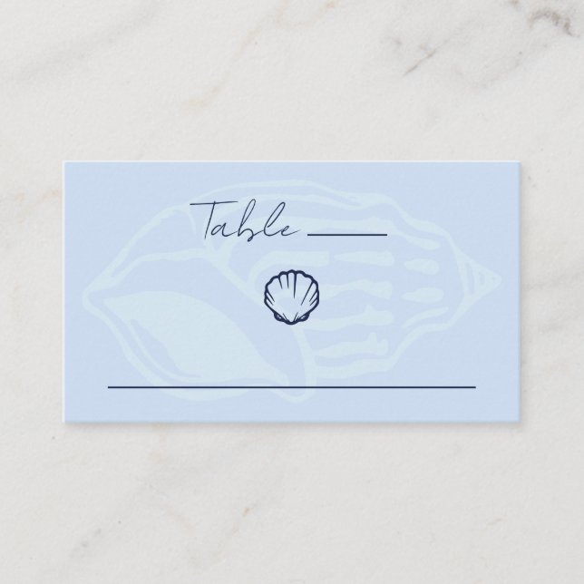 Tarjeta De Mesa Bodas de conchas azules costeras (Anverso)