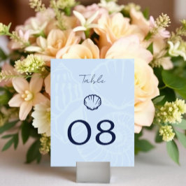 Tarjeta De Mesa Bodas de conchas azules costeras