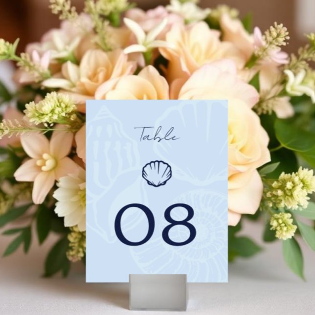 Tarjeta De Mesa Bodas de conchas azules costeras (Subido por el creador)
