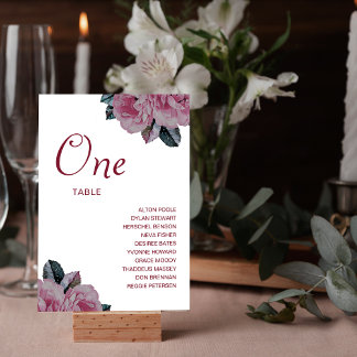 Tarjeta De Mesa Bodas de flores románticas nombres de invitados nú