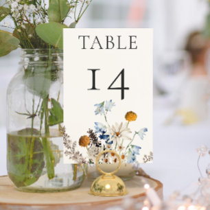 Tarjeta De Mesa Bodas de flores silvestres y margaritas azules pol