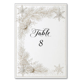 Tarjeta De Mesa Bodas de Invierno Blancas Ramas de Pino Copos de N