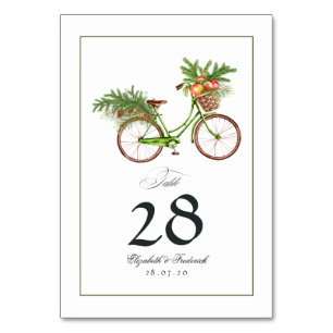 Tarjeta De Mesa Bodas de Invierno de Manzanas de Navidad y Bicicle