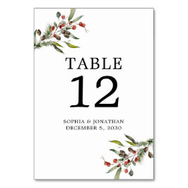 Tarjeta De Mesa Bodas de Invierno de Pino y Bayas Personalizadas