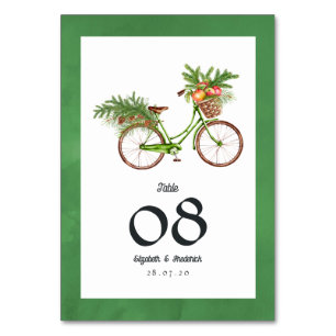 Tarjeta De Mesa Bodas de Invierno en Bicicleta con Manzanas de Nav
