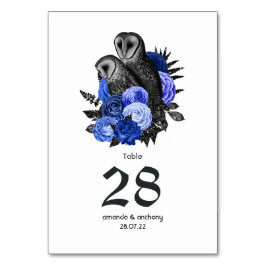 Tarjeta De Mesa Bodas Góticas de Búhos Florales Azul Real