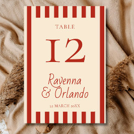 Tarjeta De Mesa Bodas Retro Minimalistas con Franjas de Marfil Roj