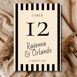Tarjeta De Mesa Bodas Retro Minimalistas con Rayas Negras y Marfil