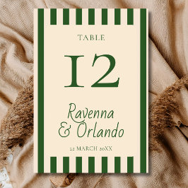 Tarjeta De Mesa Bodas Retro Minimalistas con Rayas Verde Botella