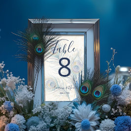 Tarjeta De Mesa Bodas Románticas con Plumas de Pavo Real en Acuare