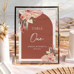 Tarjeta De Mesa Bohemia Floral Terracotta y Boda de Marfil Invitat