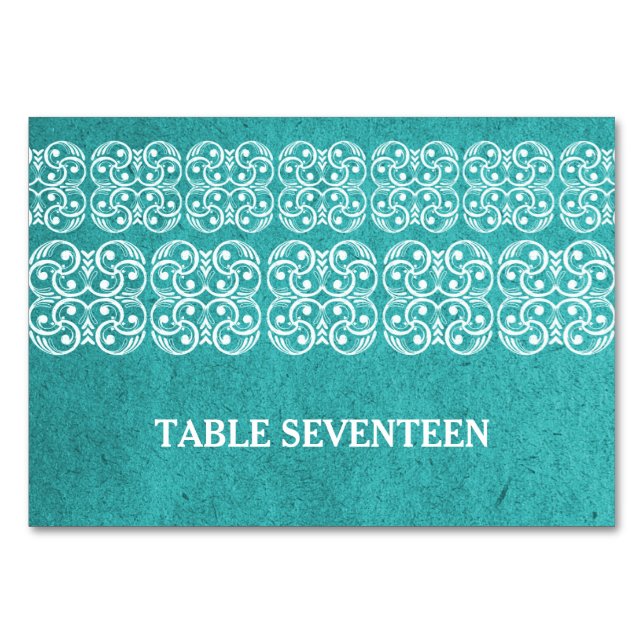Tarjeta de mesa bohemia moderna verde azulada (Anverso)