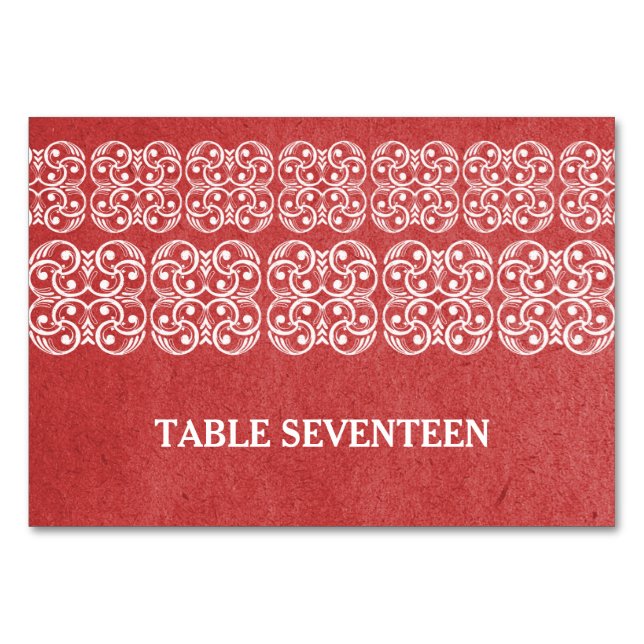 Tarjeta de mesa bohemias roja moderna (Anverso)