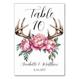 Tarjeta De Mesa Boho Antler con el Boda de los pueblos rosados