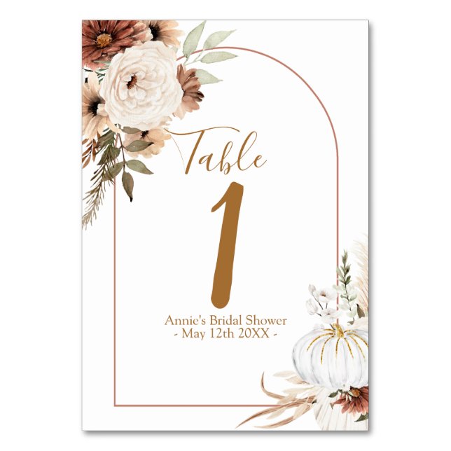 Tarjeta De Mesa Boho Arch White Pumpkin Floral Moderno (Anverso)