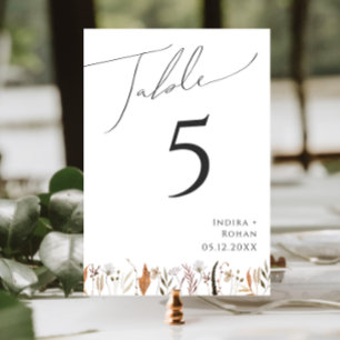 Tarjeta De Mesa Boho Autumn Wildflower   Número de tabla