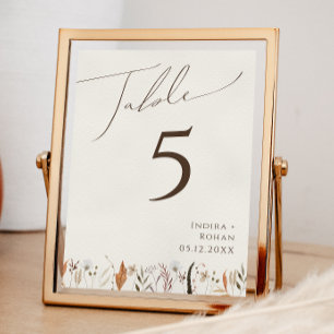 Tarjeta De Mesa Boho Autumn Wildflower   Número de tabla beige