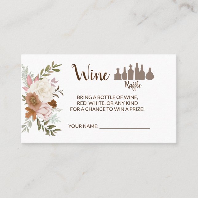 Tarjeta De Mesa Boho Autumn Wine Raffle Ticket Bridal Shower Card (Anverso)