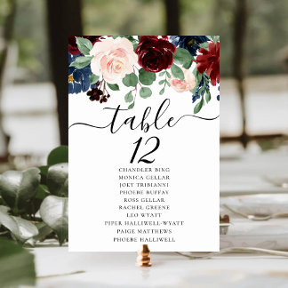 Tarjeta De Mesa Boho Bloom | Asientos rojo y azul marino de Borgoñ