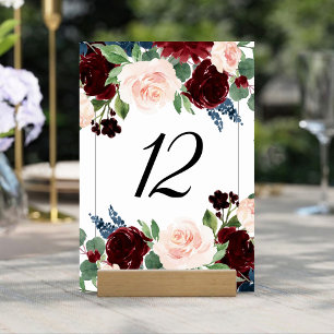 Tarjeta De Mesa Boho Bloom Bouquets rojo y azul marino de Borgoñ
