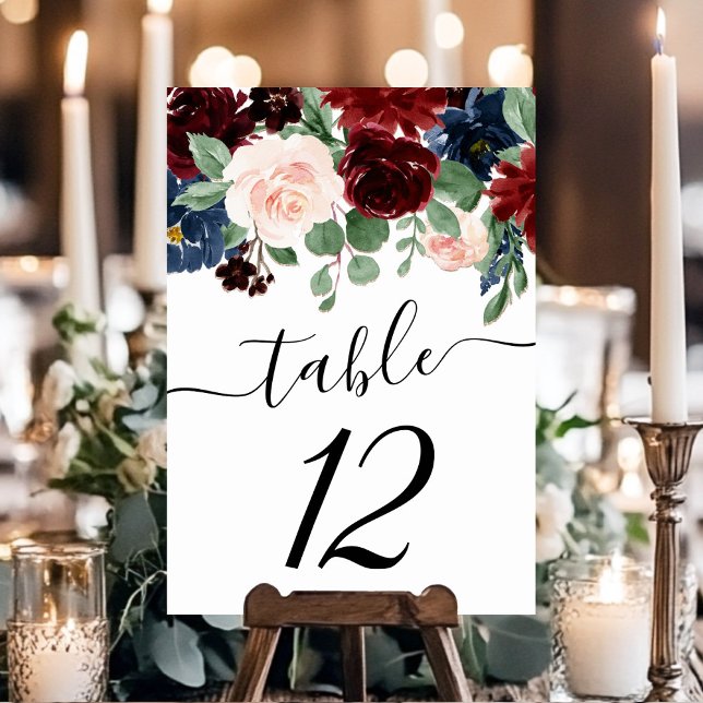Tarjeta De Mesa Boho Bloom | Garland azul marino y rojo borgoñés (Subido por el creador)