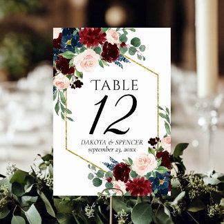 Tarjeta De Mesa Boho Bloom | Personalizado rojo y azul de la Marin