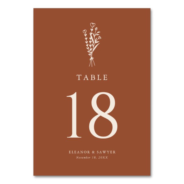 Tarjeta De Mesa Boho Boda Botanicals Minimalista Terracotta (Anverso)