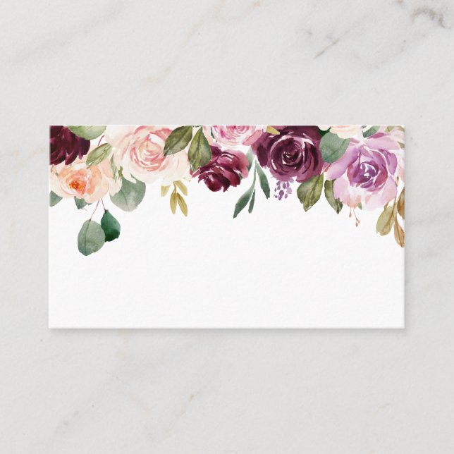 Tarjeta De Mesa Boho Borgoña y Flores de Melocotón Otoño (Anverso)