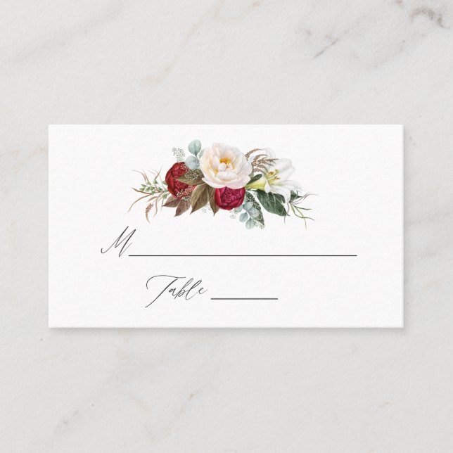 Tarjeta De Mesa Boho Burgundy - Boda floral de Marsala (Anverso)