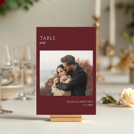 Tarjeta De Mesa Boho Burgundy Photo Wedding