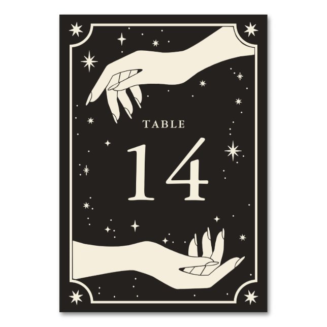 Tarjeta De Mesa Boho Celestial Tarot Manos Boda Número de tabla (Anverso)