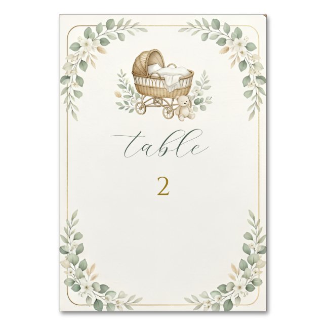 Tarjeta De Mesa Boho Cuna Vegetación Baby Shower  (Anverso)