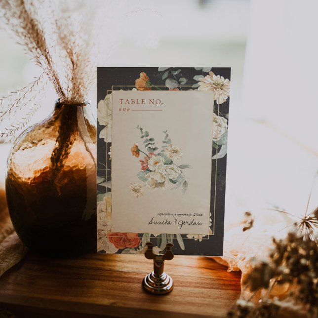Tarjeta De Mesa Boho Dark Floral Greenery Botánico | BODA (Subido por el creador)