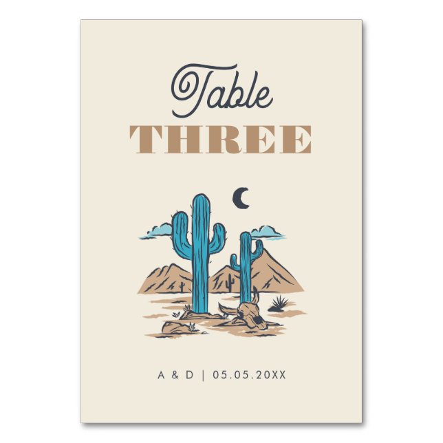 Tarjeta De Mesa Boho Desert Cactus Arizona Wedding Table Number (Anverso)