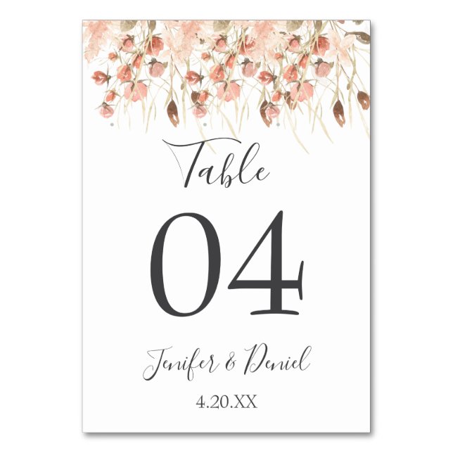 Tarjeta De Mesa Boho Dried Watercolor Floral Boda (Anverso)