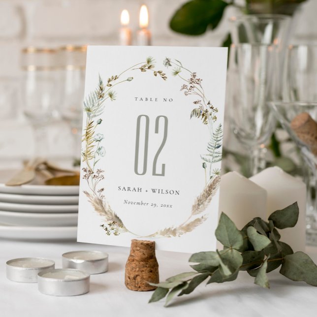 Tarjeta De Mesa Boho Dry Palm Pampas Grass Wild Floral Boda (Subido por el creador)
