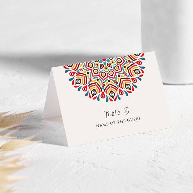 Tarjeta De Mesa Boho Ethnic Floral Mandala Wedding Place Card (Subido por el creador)