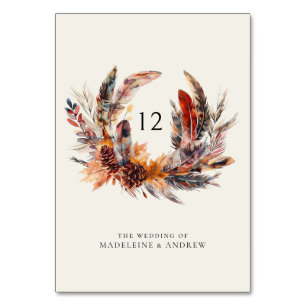 Tarjeta De Mesa Boho Feathers Floral Wreath Fall Wedding