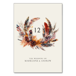 Tarjeta De Mesa Boho Feathers Floral Wreath Fall Wedding