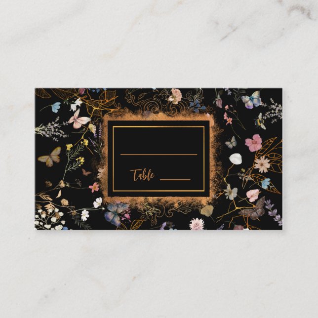 Tarjeta De Mesa Boho Floral Black Butterfly Garden Wedding (Anverso)